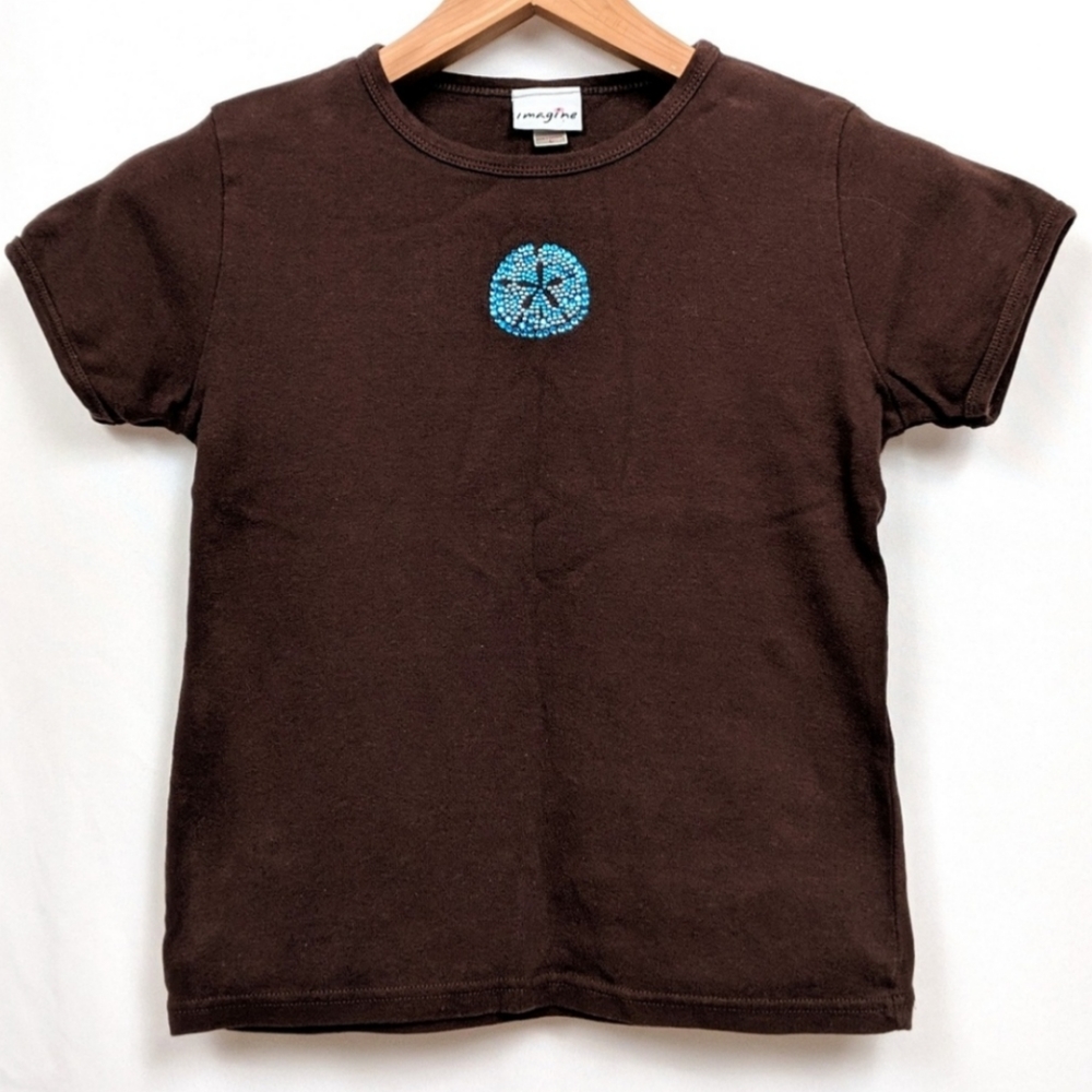 Rhinestone Sand Dollar T-Shirt Coastal Beachy Ocean Imagine Sportswear Brown L